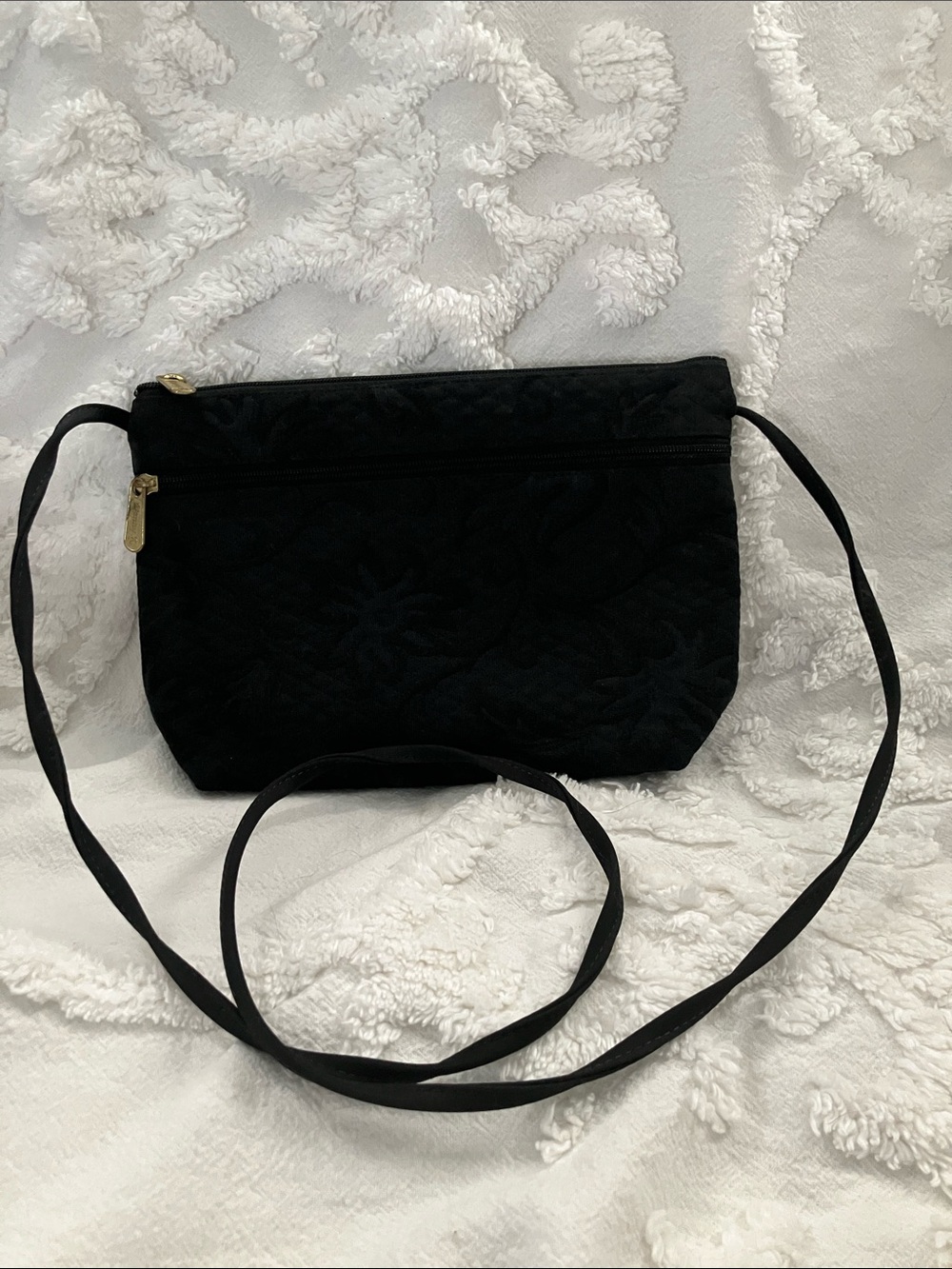 Classic Black Quilted Crossbody Bag with Gold Zippers